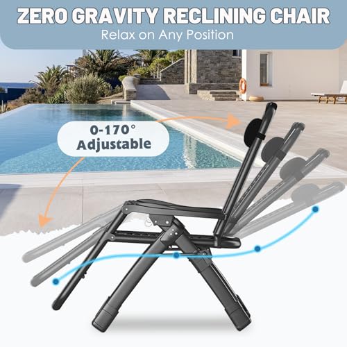 Slsy Zero Gravity Chair, Reclining Lounge Chair with Removable Cushion & Tray for Indoor and Outdoor, Patio Recliner Folding Reclining Chair - color: Linen Persian Green, style: Zero Gravity Chair