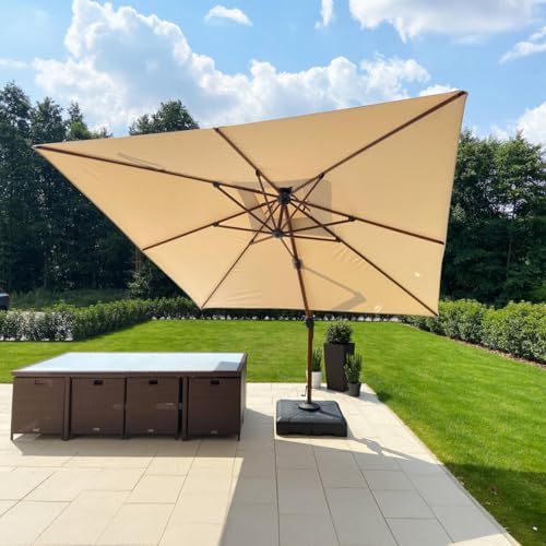 PURPLE LEAF 10' X 13' Double Top Deluxe Wood Pattern Rectangle Patio Umbrella Offset Hanging Umbrella Outdoor Market Umbrella Garden Umbrella, Beige - color: Beige, size: 10'X13', style: Umbrella