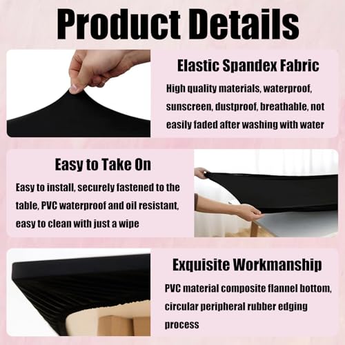 Picnic Table Cover with Bench Covers, Elastic Fitted Spandex Tablecloths for Rectangle Tables, Stretch Washable Patio Tablecloth for Washable Windproof Tablecloth for Camping Black 30"x72"