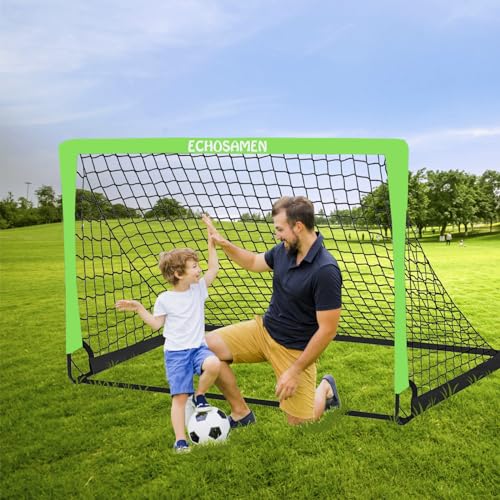 Kids Soccer Goals for Backyard, 2 of 6 x 4 ft Kids Soccer Goal Set Soccer Net with 10 Soccer Cones, Agility Ladder & Carry Bag, Portable Soccer Training Equipment. - color: Green