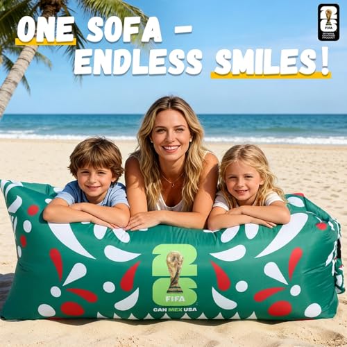 MESUCA FIFA World Cup 2026 Edition Inflatable Sun Lounger, Air Sofa, Blow Up Couch, 210T Polyester Inflatable Camping Chair is Ideal for Backyard, Beach, Travel, Picnics and Music Festivals Green - color: Green