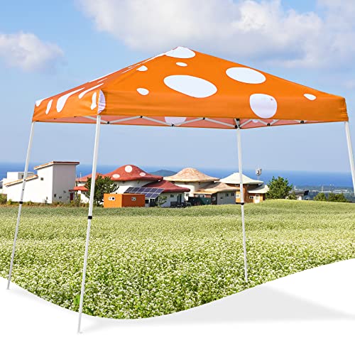 EAGLE PEAK 10x10 Slant Leg Pop-up Canopy Tent Easy One Person Setup Instant Outdoor Beach Canopy Folding Portable Sports Shelter 10x10 Base 8x8 Top (Orange Mushroom) - color: Orange Mushroom, size: 10x10