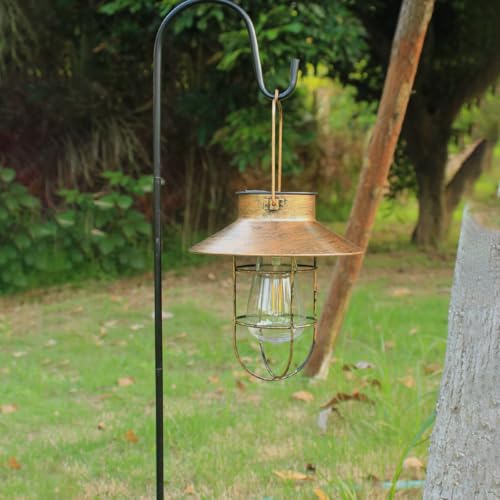 2 Pack Solar Lanterns, Outdoor Hanging Lights Metal with Shepherd Hook Warm White Edison Bulb Design for Garden and Birthday Gifts for Mom Grandma Wife ( Copper) - color: Copper