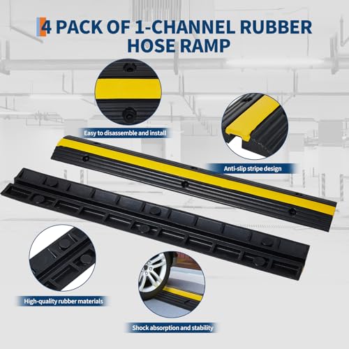 Rubber Cable Protector Ramp – Floor Cord Cover for Indoor & Outdoor Use, Non-Slip Cable Management Ramp for Driveways, Garages, Offices, Events, Vehicles & Pedestrian Safety
