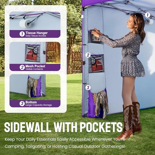 CROWN SHADES Canopy Tent 10x10 Pop Up Canopy Outdoor Shade with Pockets Sidewall, Easy Up Sun Shelter with One Person Set Up Center Lock, Portable Instant Camping Beach Canopy Tents, Purple - color: Purple