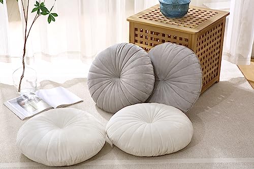 Floor Pillow Meditation Cushion Round Large Floor Pillows Seating for Adults, Velvet Thick Floor Cushions for Yoga Living Room Balcony Outdoor Tatami 18inch（Beige） - color: Beige
