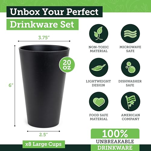 Grow Forward Premium Wheat Straw Cups - 20 oz Unbreakable BPA Free Hard Plastic Cups - Reusable Lightweight Plastic Drinking Glasses for Kitchen, Outdoor, Water, Camping, RV - Moonlight - color: Moonlight, size: 20oz