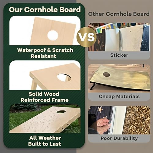 Solid Cornhole Boards Set 4x2FT Regulation Size, Solid Wood Outdoor Corn Hole Game for Adults & Family, Waterproof All Weather with 8 Bean Bags & Carry Bag for Backyard Tailgate Beach Oak/Vintage/DIY