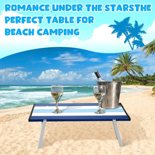 CroBlissful Beach Table Folding Camping Portable Table Striped White Aluminum Side with Carry Bag for Camping Picnics and Outdoor Activities(16x11x5 in,Navy Blue) - color: Navy Blue, size: 16x11x5 in