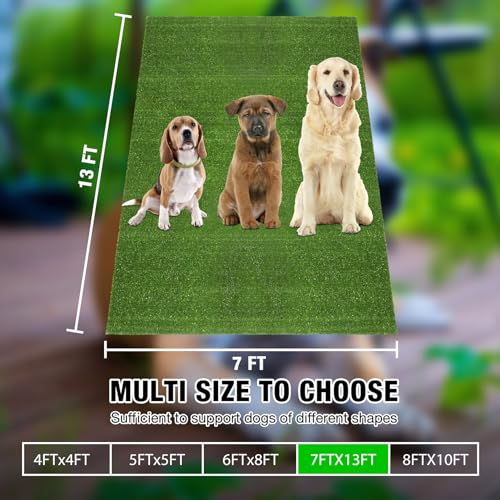 GLOBREEN Extra Large Artificial Grass 7 FT X 13 FT - Pets Fake Grass Turf Rug for Puppy Potty Kennel Flooring Patio Balcony, Easy to Cut Waterproof - size: 7FTX13FT