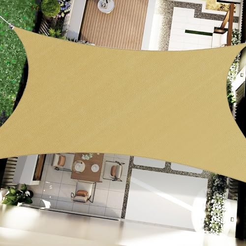 8' x 12' Sand Rectangle Sun Shade Sail Outdoor Canopy Awning UPF50+, 95% UV Blockage, Sunshade for Outdoor Patio Garden Backyard - color: Sand, size: 08' x 12' Standard