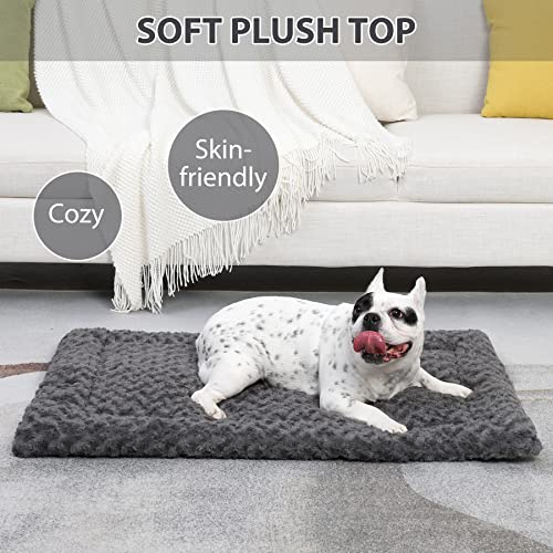 Washable Dog Bed Mat Ultra Soft Dog Crate Pad Comfy Fluffy Pet Kennel Beds Sleeping Mattress for Large Jumbo Medium Small Dogs, 36 x 23 Inch, Gray - color: Grey, size: 36.00" x 23.00" x 1.50"
