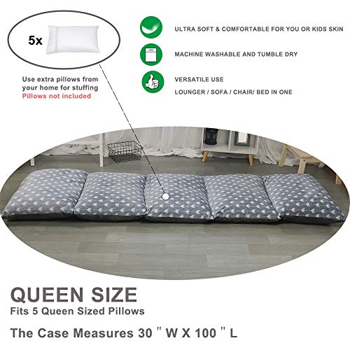 ICOPUCA Floor Lounger Pillow casing for boy Girl, Soft Minky Plush, Arrow Print, Cover/Sleeve Only! Perfect Reading and Watching TV Cushion - Excellent for Sleepovers, Queen Size; - color: Grey, size: Queen (Pack of 1)