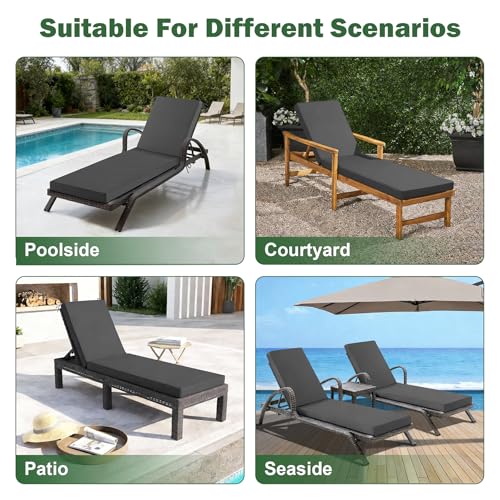 Chaise Lounge Cushions Outdoor, 80x 26x 3 Inch Waterproof & Fade-Resistant Lounge Chair Cushion, Outdoor Chaise Cushion with Removable Cover & Ties for Lawn, Patio, Pool & Beach, Dark Grey - color: Dark Grey, size: 80x26+3"