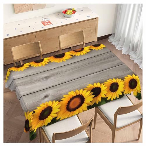 Sunflowers Decorative Tablecloth, Retro Wooden Board Sunflowers Kitchen Table Cover Oblong 52"X70" Tablecloths Dining Table Cloth Buffet Parties Patio and Camping Yellow - color: Sunflowers