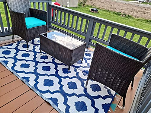 Outdoor Rug - 5x7 feet, Multi Color, Reversible, Portable, for Camping picnic, Waterproof, Plastic straw patio rugs, RV camper mat 477 - color: Blue, White, size: 5' x 7' (Rectangular)
