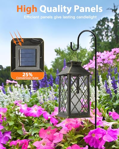Otdair Solar Lanterns Outdoor Waterproof, 2 Pack 14" Solar Lantern with Glass Retro LED Flickering Flameless Candle,Lanterns Decorative Outdoor for Gift, Yard, Garden, Patio, Balcony,Porch, Party - color: Bronze, size: 14inch（Large）