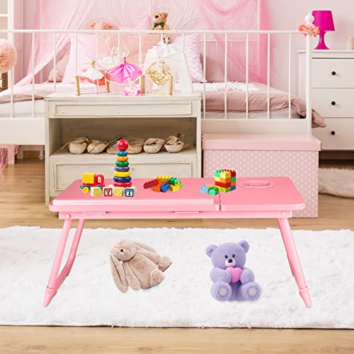 CloudTrip Laptop Desk for Bed or Couch, Lap Desk, Woking in Bed Desk, Home Office Desks, Breakfast Tray, Desk with Cup Holder, Watching Movies in Bed, Laptop Stand for Bed, Fordable Legs Desk (Pink) - color: Pink