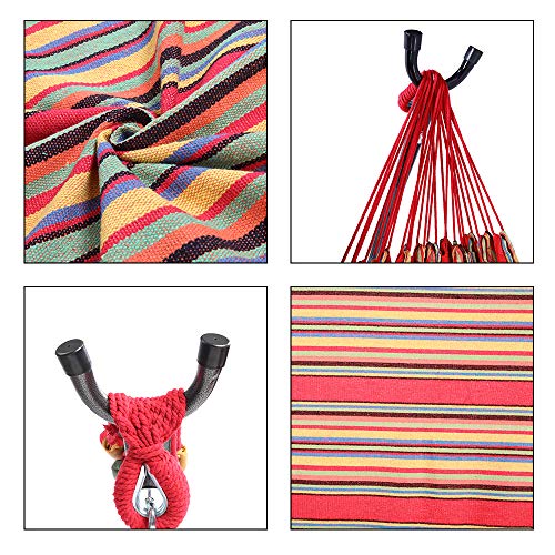 Double Hammock with Steel Stand, Adjustable Hammock Bed,Portable Outdoor Polyester Hammocks Set,2-Person Heavy-Duty Hammocks for Camping Garden Backyard Patio,250lbs Capacity (Red Stripe) - color: Red Stripe