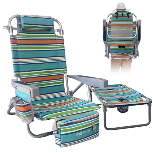 Backpack Beach Chair Aluminum with Folding Camping Table 5-Position Lay Flat Lounge Chair Outdoor for Adults with Insulated Cooler Bag and Cup Holder - color: Orange, size: 1 PACK
