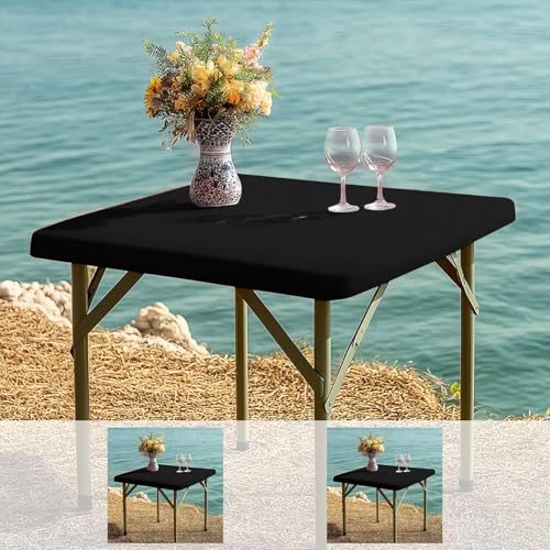 2 Packs, Fitted Tablecloth Black Card Elastic Spandex Table Cover-Small Stretch Folding Table Cloths for Kitchen Dining Picnic Patio Outdoor Party (Black, 34in*34in(Square)) - color: Black, size: 34" x 34" |2 Pack
