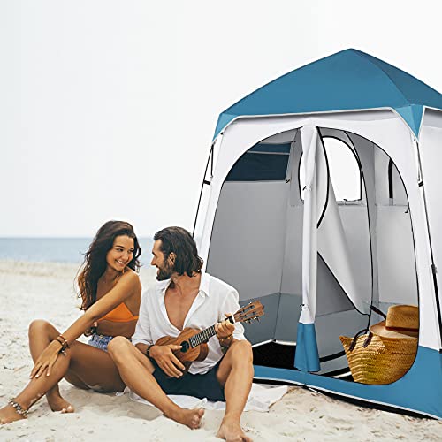 Portable Pop Up Shower Privacy Tent,Lightweight Double Toilet Shower Tents,Changing Room Dressing Tent,Waterproof Camping Shower Tents,with Carry Bag,for Picnic Beach Hiking Fishing (Blue & White) - color: Blue & White