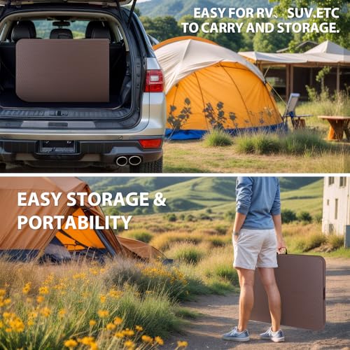 SUPER DEAL 6FT Folding Table for Indoor Outdoor, Portable Heavy Duty Fold-in-Half Plastic Dining Picnic Party Camping Table with Carrying Handle, Brown - color: Brown, size: 71"x27", style: Rectangular