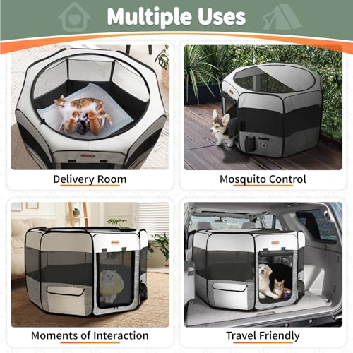 Seiyierr Dog Playpen, Portable Pet Playpen, Puppy Playpen, Cat Playpen with Carrying Case, Dog Playpen for Small Dogs Indoor/ Outdoor, Removable Mesh Shade Cover - color: Grey, size: Small