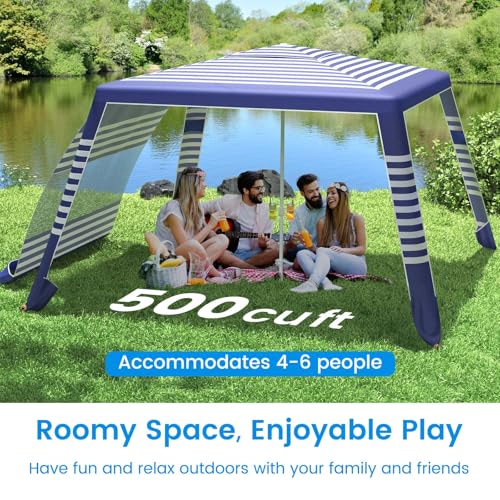 MoKo Beach Cabana, 8'×8' Large Beach Canopy with Side Wall, UPF 50+ Protection Easy Setup Beach Tent Sun Shelter, Adjustable Height Wind Resistant Cabana Beach Tent for Whole Family, Navy Stripes - color: Navy Stripes