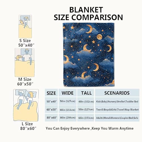 Moon Cloud Stars Blanket Dreamy Night Sky Throw Blankets Gifts for Girls Boys Adults Lightweight Soft Fleece Cozy for Sofa Couch Bed Room Travel Birthday Party Decor 50x60in - color: Cloud, size: 50x60in