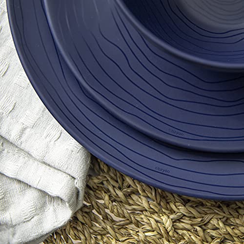 Bzyoo 12 Piece Melamine Dinnerware Set - Durable, Dishwasher Safe, Organica Navy Blue Plates and Bowls Sets Casual Dish Set for Dining, Outdoor and Kitchen - color: French Navy Blue
