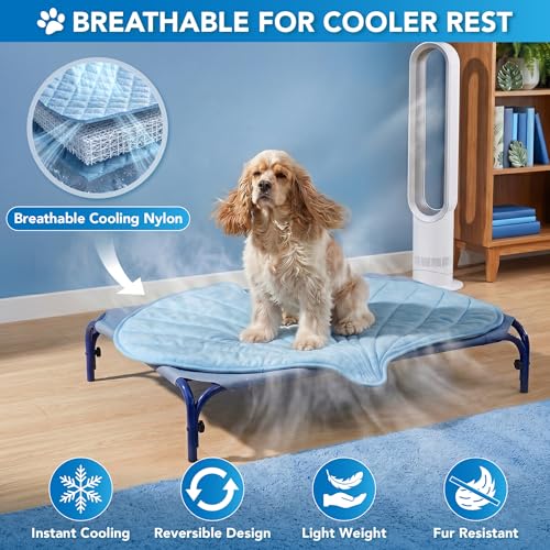 PetAmi Dog Cooling Mat, Ginkgo Leaf Shape, Pet Pad with Cooling Nylon & Soft Fleece, Q-Max > 0.4 Reversible All Season Blanket for Dogs & Cats, Large 55x59 in, Light Blue - color: Baby Blue, size: Large