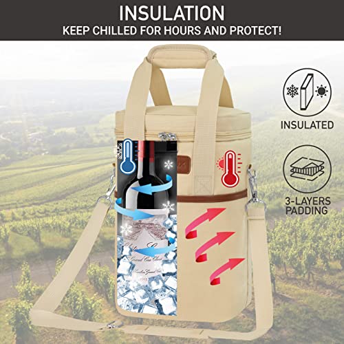 Opux 4 Bottle Insulated Wine Cooler Bag - Leakproof Padded Portable Wine Bottle Carrier for Travel Picnic BYOB Gift (Beige Cream) - color: Cream Beige, size: 4 Bottle