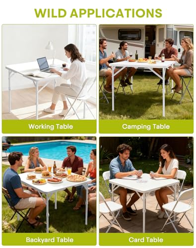 34" Folding Card Table, 3 Foot Portable Plastic Tables with Collapsible Legs & Carrying Handle, Fold in Half Square Table, Bi-Folding Commercial Tables for Indoor Outdoor Party Dining Camping - size: 2PK Card Table