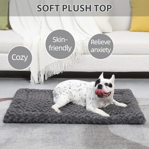 Washable Dog Bed Mat Ultra Soft Dog Crate Pad Comfy Fluffy Pet Kennel Beds Dog Sleeping Mattress for Large Jumbo Medium Small Dogs, 41 x 27 Inch, Gray - color: Grey, size: 41.00" x 27.00" x 1.50"