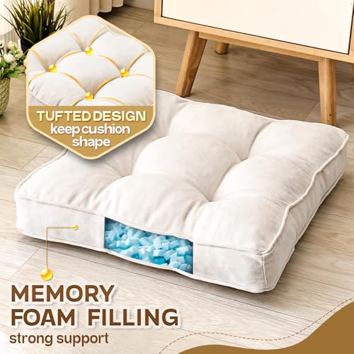 1 MIDDLE ONE Floor Pillow Set of 2, Memory Foam Floor Cushions for Adults, Large Meditation Pillow for Sitting, 22 x 22 Inches (Square | Beige) - color: Square | Beige