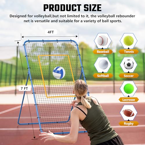 Volleyball Rebounder Net 7x4FT with Adjustable Angles for Spiking, Bumping, Passing | Foldable Training Net with Dual-Bar Frame, Ground Stakes & Carry Bag for Indoor Outdoor Volleyball Practice