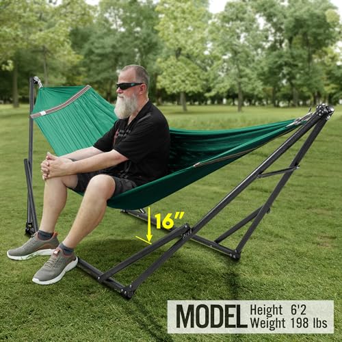 Tranquillo Double Hammock with Stand Included for 2 Persons/Foldable Hammock Stand 600 lbs Capacity Portable Case - Inhouse, Outdoor, Camping, Peacock - color: 1. Peacock