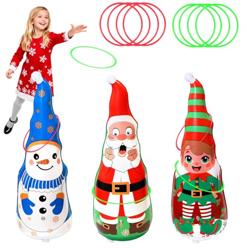 Christmas Games Gifts for Kids Family, Christmas Inflatable Santa, Snowman & Elf Ring Toss Game Set, Office Party Favors Supplies, Indoor Outdoor Carnival Party Decorations Toys