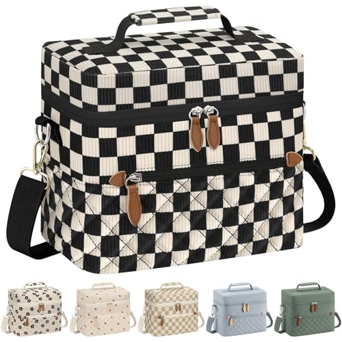 Tenot Insulated Lunch Box for Women Reusable, Leak Proof Cooler Lunch Bag Women for Work Stylish Quilted Lunch Tote Bag for Adult Picnic Travel Hiking Corduroy Checkered Black - color: Corduroy Checkered Black