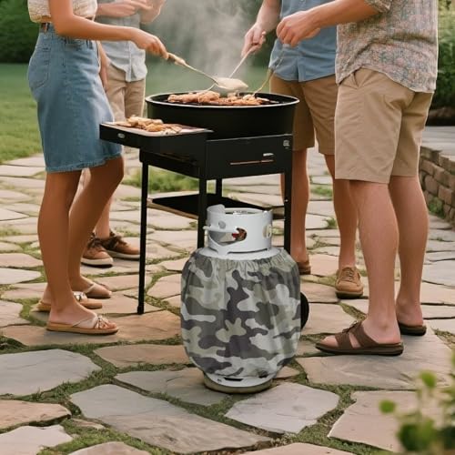 Camo Propane Tank Cover Fits Standard 20 lb Tank Cylinde Travel Trailer Propane Covers with Elastic Slip in Gas Cover Water & Wear-Resistant for Outdoor and Indoor Use - color: Camo