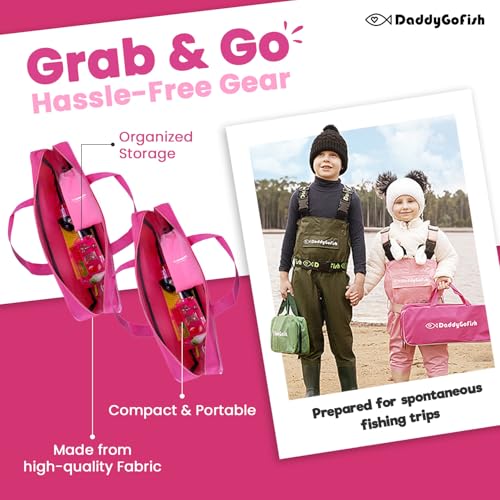 DaddyGoFish Kids Fishing Pole - Rod Reel Combo Tackle Box Starter Set - First Year Small Dock Gear Kit for Boys Girls Toddler Youth Age Beginner Little Children Junior Anglers - color: 2 Pack- Pink + Pink (Complete Set), size: 5ft
