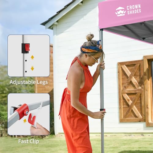 CROWN SHADES Canopy Tent, 10 x 10 Foot Portable Pop Up Outdoor Shelter with 1 Sidewall, Easy 1 Push Center Lock, UV Protection, and Carry Bag, Pink - color: Pink, size: 10x10FT