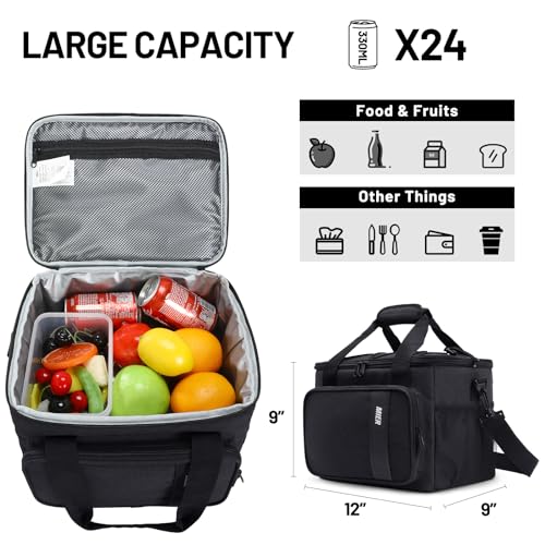 MIER Mens Lunchbox for Work Insulated 24 Cans/15L Large Lunch Bags Leakproof Adult Women Lunch Box Coolers for Travel Beach Picnic Office, Black - color: Black