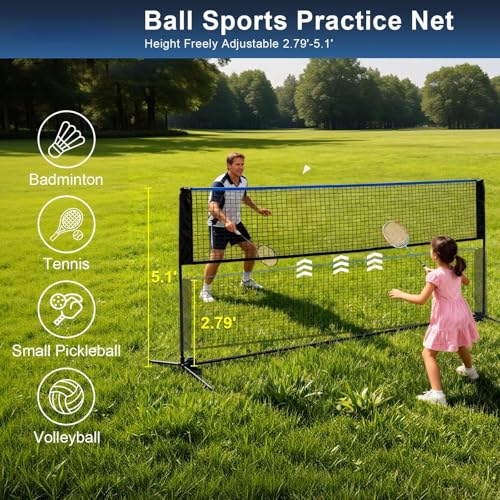 Portable Badminton Net Set, 10FT/14FT/17FT Wide, Adjustable Height Multi Sport Net for Pickleball, Tennis, Volleyball, Soccer Tennis, Indoor Outdoor with Carry Bag, Easy Setup for Backyard - color: Blue, size: 120"