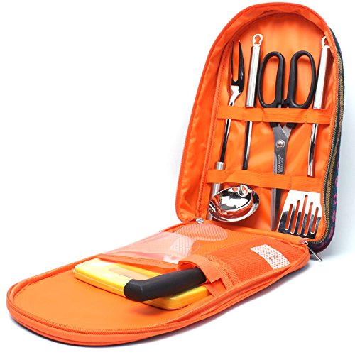 NatSumeBasics Camping Travel Cooking Utensils Organizer Travel Bag Portable Pouch for BBQ Camp Cookware Kitchen Kit - style: Only 1pc Orange Bag
