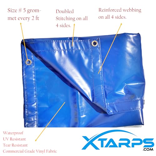 6 x 16 -Waterproof, Heavy Duty Vinyl Tarp, 16 Mil Gauge, Great for Truck Cover, Equipment Cover, Roof Cover, Construction Cover, Kennel Cover, Hay Cover, Camping Cover - color: Blue, size: 6x16