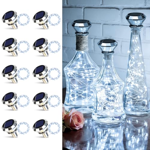 ANGMLN Solar Diamond Shaped Wine Bottle Cork Lights 10 Pack Solar String Fairy Lights Outdoor Waterproof for Wedding Holiday Garden Patio Pathway Bar Concert Indoor Outdoor Decorative (Cool White) - color: Cool White