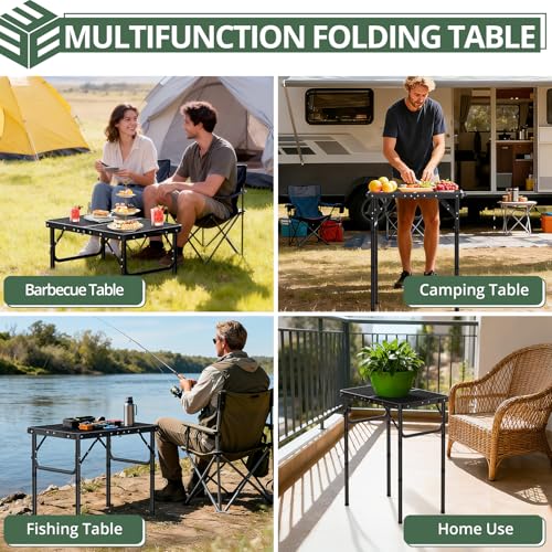 EYPINS 2ft Folding Grill Table with 3 Adjustable Heights Max 27.6'',Aluminum Heat-Resistant Cooking Camping Table,Lightweight Portable Side Table with Handle for Outside Patio BBQ,Black 22.8''x15.7'' - color: Black, size: 23x16x 27.5 Inch