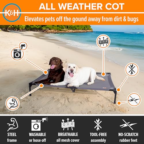 K&H Pet Products Elevated Outdoor Dog Cot Bed, Raised Cooling Bed with Washable Breathable Mesh for Large Dogs, Portable Raised Platform Pet Bed, Heavy Duty Metal Frame Hammock Bed, Jumbo, Gray - color: Gray Mesh, size: Jumbo 56"L x 38"W